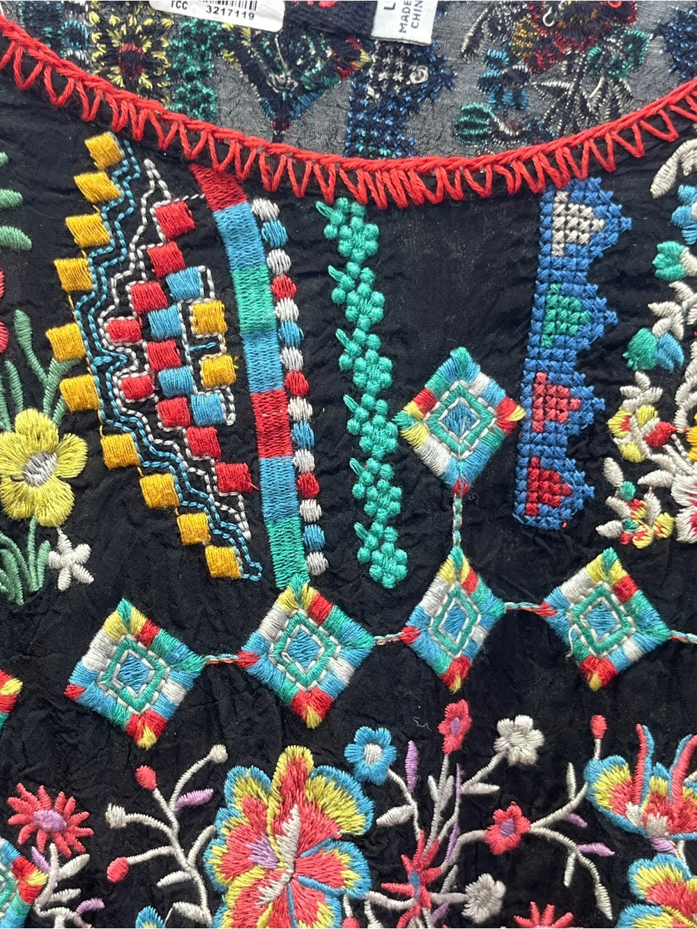 Johnny Was Black Multicolor Embroidered Boho Tunic - Picture 4 of 16